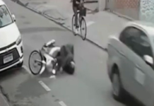 Mulher fica ferida após ser atingida por carro no centro de São Vicente; VÍDEO