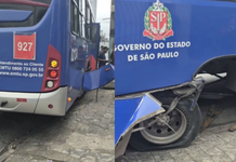 Pneu de ônibus estoura durante trajeto em São Vicente