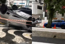 Mulher é atendida pelo SAMU após colisão em Santos