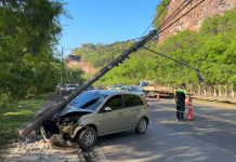 Motorista sofre traumatismo cranioencefálico após colidir e derrubar com um poste