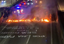 Mulheres queimam pneus e bloqueiam Santos Dumont em protesto contra feminicídios e estupros
