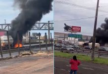Caminhão-tanque carregado com álcool pega fogo na Anhanguera