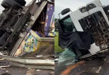 Carreta com 16 toneladas de mamão tomba na Dom Pedro I, em Campinas