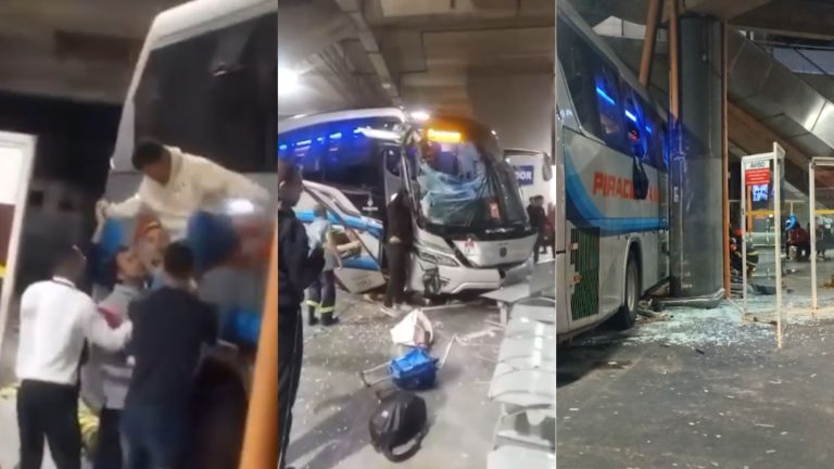 Ônibus perde o controle e bate em pilastra na Rodoviária de Campinas