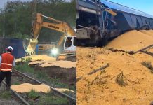 Sete vagões carregados com milho tombam durante descarrilamento
