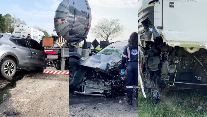 Motorista morre após batida entre carro e caminhão na SP-133 Motorista morre após batida entre carro e caminhão na SP-133