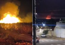 VÍDEO: Um incêndio de grandes proporções atingiu uma área de canavial em Indaiatuba