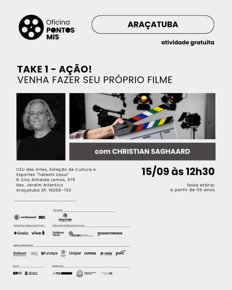 Araçatuba recebe oficina de cinema gratuita do programa Pontos MIS no dia 15 de setembro