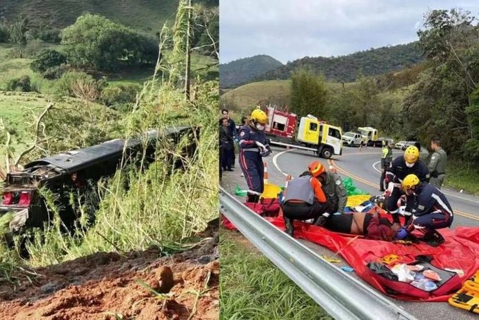 Ônibus com 48 romeiros cai em ribanceira e deixa seis mortos em Cruzeiro