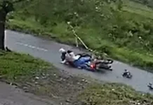 Mulher fica ferida após árvore atingir moto devido aos fortes ventos em São Vicente; VÍDEO