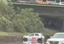 Carro aquaplana e faixa fica interditada após alagamento no Anel Viário, em São José