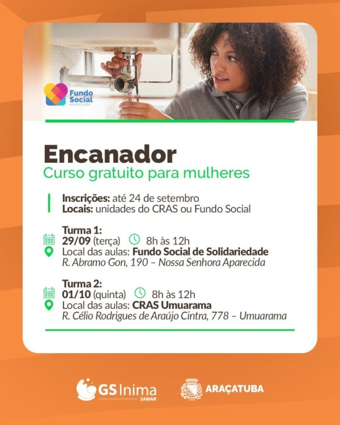 fundo-social-de-araatuba-e-gs-inima-samar-oferecem-30-vagas-para-curso-de-encanador-para-mulheres