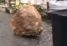Pedra se desprende de morro em Santos, cai e quase atinge moradora